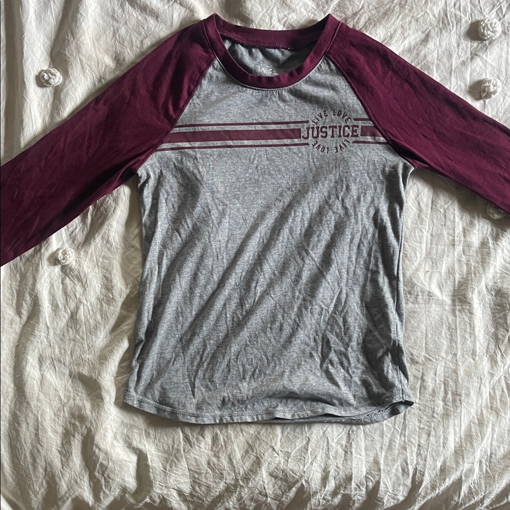Girl’s Gray and Burgundy Raglan Tee